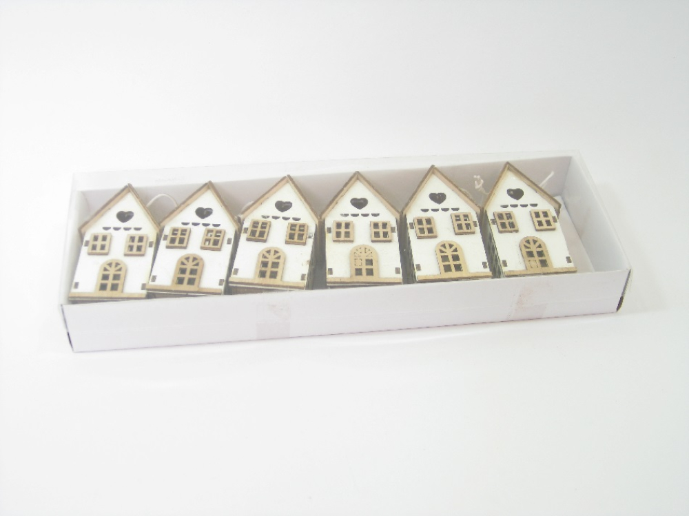 Holz-Haus H7,5cm Kt. 6 Stck. weiss 610749-11